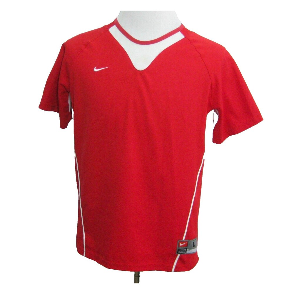 Nike Dri-Fit Jersey Boy's Large 12-14 Red Short Sleeve Athletic Shirt Logo Sport